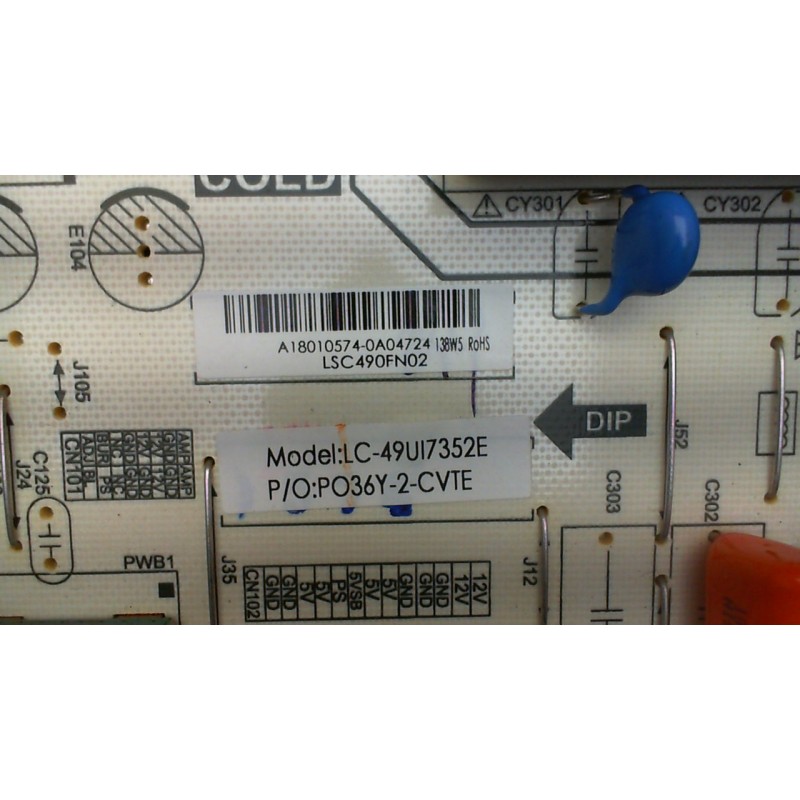 Carte D'alimentation PSU Pour TV SHARP – LC-49CFG6001K, 50BL5EA – Réf. PW.188W2.711 (Neuf)